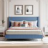 Queen Size Corduroy Platform Bed with Metal Legs - Blue