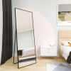 Wall-Mounted Alloy Frame Full Length Mirror, Black - as Pic