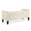 Upholstered Tufted Button Storage Bench with nails trim,Entryway Living Room Soft Padded Seat with Armrest,Bed Bench - Cream - as Pic