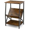 Elegant Modern Style 3-Tier V-shaped Bookshelf Side Table - Rustic brown - Nightstand