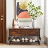 Shoe Rack Bench for Entryway, Industrial Bench with Shoe Storage Shelf, Rustic Shoe Rack for Small Spaces, Metal Shoe Rack with Wood Bench - as Pic