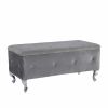 Tufted Storage Ottoman Bench For Bedroom End Of Bed Large Upholstered Storage Benches Footrest With Crystal Buttons For Living Room Entryway (Grey) -