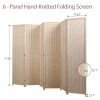 6-Panel Room Divider;  6 FT Tall Room Divider;  Folding Privacy Screens;  Freestanding Room Dividers - Natural