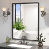 36x24inch Black Rectangular Bathroom Mirror Square Angle Metal Frame Wall Mounted Hanging Plates Wall Mount Mirror For Bathroom(Horizontal & Vertical)