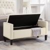 Upholstered Tufted Button Storage Bench with nails trim,Entryway Living Room Soft Padded Seat with Armrest,Bed Bench - Cream - as Pic