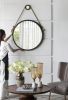 29.5" in On-trend Hanging Round Mirror with Black Framed and with Rope Strap Contemporary Industrial Decor for Bathroom, Bedroom, or Living Space - as