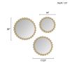 Gold Beaded Round Wall Mirror 3-piece set - as Pic