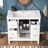 36" White Modern Bathroom Vanity with USB,Two Shallow Drawers, One Deep Drawer,One door,Single Resin Sink,Small Bathroom Organization Cabinet - as Pic