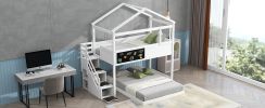 Twin over Full House Bunk Bed with Storage Staircase and Blackboard,White(Old SKU: GX001701AAK) - as Pic