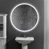 32 x 32 Inch Round Frameless LED Illuminated Bathroom Mirror, Touch Button Defogger, Metal, Silver - as Pic