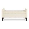 Upholstered Tufted Button Storage Bench with nails trim,Entryway Living Room Soft Padded Seat with Armrest,Bed Bench - Cream - as Pic