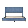 Queen Size Corduroy Platform Bed with Metal Legs - Blue