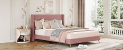 Queen Size Corduroy Platform Bed with Metal Legs - Pink