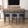 3-Drawer Long Dining Table Set with Power Outlets, Bar Kitchen Table Set with Circular PU Stools, Easy Assemble - Black