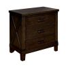 Rustic Style Dark Walnut Finish 1pc Nightstand Bedroom Furniture Solid wood 3-Drawers bedside Table Black Bar Pulls - as Pic