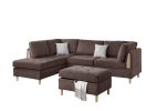 3-PCS Reversible Sectional Set Living Room Furniture Chocolate Color Chenille Couch Sofa, Reversible Chaise Ottoman - as Pic