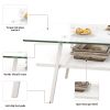 Rectangle Coffee Table, Tempered Glass Tabletop with White Metal Legs, Modern Table for Living Room , Transparent Glass - as Pic