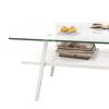 Rectangle Coffee Table, Tempered Glass Tabletop with White Metal Legs, Modern Table for Living Room , Transparent Glass - as Pic