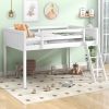 Twin Size Wood Low Loft Bed with Ladder, ladder can be placed on the left or right, White - as Pic