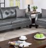 Contemporary Living Room Furniture 2-Pcs Sofa Set Grey Gel Leatherette Couch Sofa And Loveseat Plush Cushion Tufted Plush Sofa Pillows - as Pic