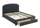 Charcoal Burlap Fabric 1pc Queen Size Bed w Drawer Button Tufted Headboard Storage Bedframe Bedroom Furniture - as Pic