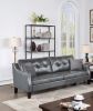 Contemporary Living Room Furniture 2-Pcs Sofa Set Grey Gel Leatherette Couch Sofa And Loveseat Plush Cushion Tufted Plush Sofa Pillows - as Pic