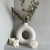 1pc; White Ceramic Vase White Vases For Decor; Modern Home Decor Vase; Boho Vases For Decor; Circle Vase; Round Vase; Donut Vase; Decorative Vase - Iv