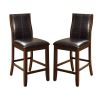 Transitional Dining Room Counter Height Chairs Set of 2pc High Chairs only Brown Cherry Unique Curved Back Espresso Leatherette Padded Seat - as Pic