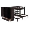 Full-Over-Twin-Twin Bunk Bed with Shelves, Wardrobe and Mirror, Espresso - as Pic