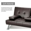 LuxuryGoods Modern Faux Leather Futon with Cupholders and Pillows - Espresso