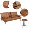 LuxuryGoods Modern Faux Leather Futon with Cupholders and Pillows - Brown