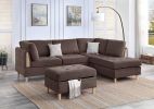 3-PCS Reversible Sectional Set Living Room Furniture Chocolate Color Chenille Couch Sofa, Reversible Chaise Ottoman - as Pic