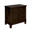 Rustic Style Dark Walnut Finish 1pc Nightstand Bedroom Furniture Solid wood 3-Drawers bedside Table Black Bar Pulls - as Pic