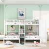 Full-Over-Twin-Twin Bunk Bed with Shelves, Wardrobe and Mirror, White - as Pic