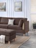 3-PCS Reversible Sectional Set Living Room Furniture Chocolate Color Chenille Couch Sofa, Reversible Chaise Ottoman - as Pic