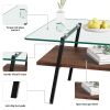 Rectangle Coffee Table, Tempered Glass Tabletop with Black Metal Legs, Modern Table for Living Room , Transparent Glass - as Pic