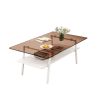 Rectangle Coffee Table, Tempered Glass Tabletop with White Metal Legs, Modern Table for Living Room , Brown Glass - as Pic