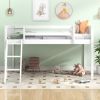 Twin Size Wood Low Loft Bed with Ladder, ladder can be placed on the left or right, White - as Pic