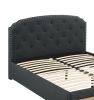 Charcoal Burlap Fabric 1pc Queen Size Bed w Drawer Button Tufted Headboard Storage Bedframe Bedroom Furniture - as Pic