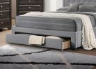 Light Grey Burlap Fabric 1pcs Queen Size Bed w Drawer Button Tufted Arch Design Headboard Storage FB Bedframe Bedroom Furniture - as Pic