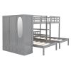 Full-Over-Twin-Twin Bunk Bed with Shelves, Wardrobe and Mirror, Gray - as Pic