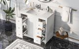 Contemporary White Bathroom Vanity Cabinet - 36x18x34 inches, 4 Drawers & 1 Cabinet Door, Multipurpose Storage, Resin Integrated Sink, Adjustable Shel