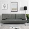 LuxuryGoods Modern Faux Leather Futon with Cupholders and Pillows - Gray