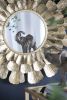 Round Gold Metal Mirror with Trumpet Vine Motif, 37x3" - as Pic