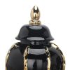 Elegant Black Ceramic Ginger Jar Vase with Gold Accents and Removable Lid - Timeless Home Decor - as Pic