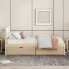 Modern Twin Bed Frame With 2 Drawers For White High Gloss Headboard and Footboard With Light Oak Color - as Pic