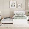 Modern Twin Bed Frame With Twin Trundle For White High Gloss Headboard and Footboard With Washed White Color - as Pic