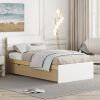 Modern Twin Bed Frame With Trundle For White High Gloss Headboard and Footboard With Light Oak Color - as Pic