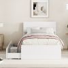 Modern Twin Bed Frame With 2 Drawers For White High Gloss Headboard and Footboard With Washed White Color - as Pic