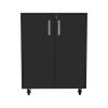 Lewis Storage Cabinet Base, Four Caster, Double Door Cabinet, Two Interior Shelves - Black